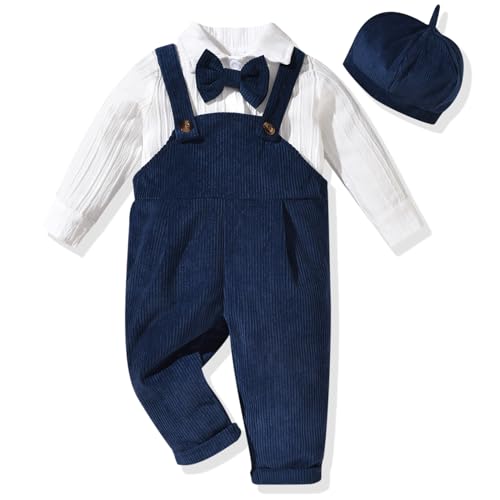 Unutiylo Newborn Baby Boy Outfit Set Long Sleeve Romper 3Pcs Gentleman Suspender Overall Fall Winter Clothes
