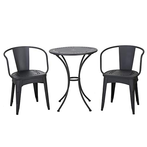 Christopher Knight Home Lourdes Outdoor Metal Bistro Set, 3-Pcs Set, Black Sand #TOP18
