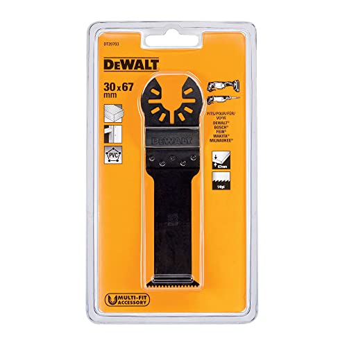 Dewalt Multi-Tool Bi-Metall Sägeblatt DT20703 (67 x 30 mm, mit Multi-Fit-Aufnahme, für den Einsatz in Hartholz, Kunststoff & Gipskarton)