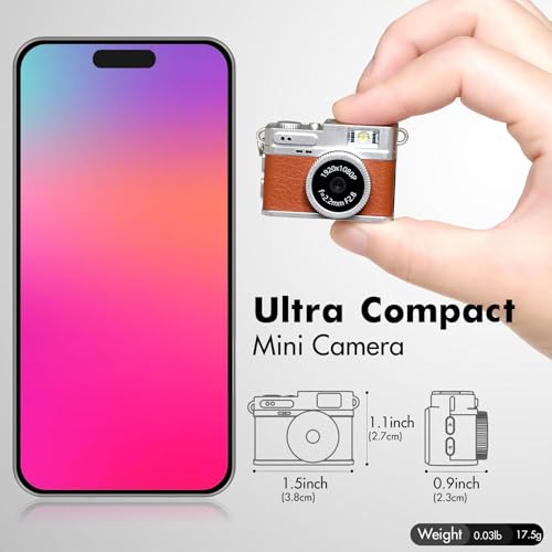 Image of Mini Retro Camera,1080P Keychain Camera, Nostalgic Vintage Tiny Digital Camera with 32GB Card, Great Gift Idea for Photo /Video Travel Study Recording(Brown)