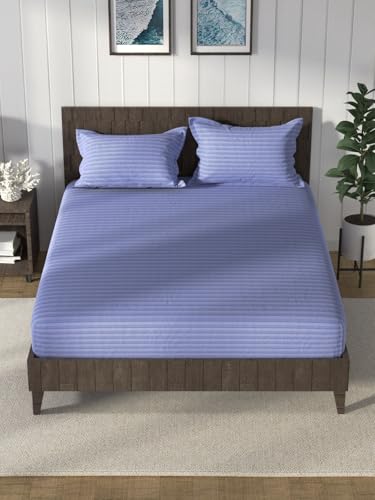 Image of NAUTICA Cotton King Bedsheet with 2 Pillow Covers -3pc Set (noridge) | 160TC | Super Soft Touch Stripe-Blue