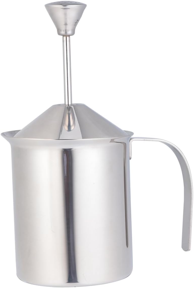 COLLBATH 304 Stainless Steel Manual Milk Frother Pitcher Double Layer Filter Screen Handheld Milk Mixer for Coffee and Lattes 400cc Capacity Suitable for Home Use