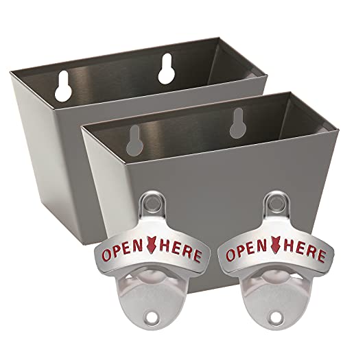 Wall-Mounted Stainless Beer Bottle Opener with Cap Catcher