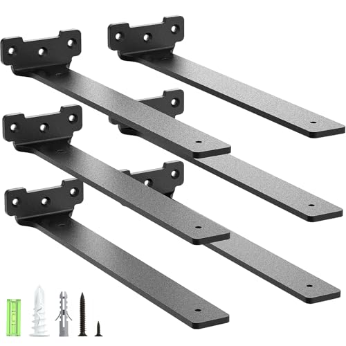 Yeabett Shelf Brackets, 6 Pack Right Angle Floating Shelf Brackets 30cm, 70kg Load Capacity, Black, 30cm-6pack