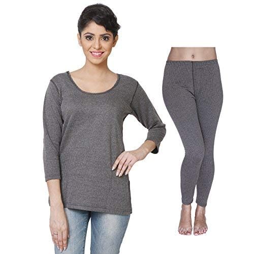 Ladies 3/4 Sleeves Top and Pajama Set (Grey)-image-25