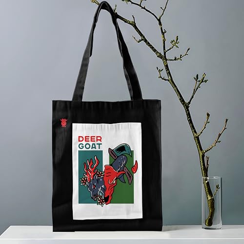 Image of ZORI Black Tote Bag With Pocket Printed Designed Canvas Tote Bags For Women large capacity,Tote bag For Shopping, College, Travel, More Canvas Handbag For Unisex Bag