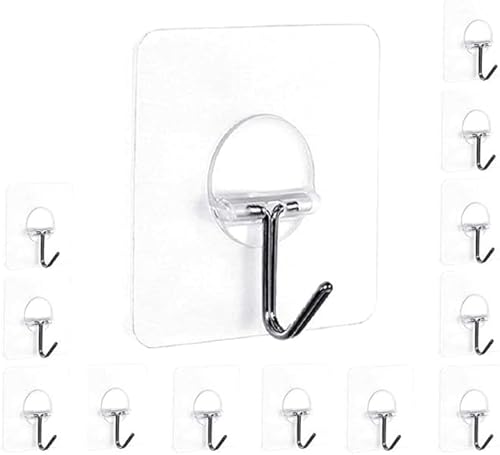 Easenest Ganchos adhesivos de pared para baño, cocina, paquete de 20 ganchos adhesivos resistentes sin clavos con ganchos de acero inoxidable,