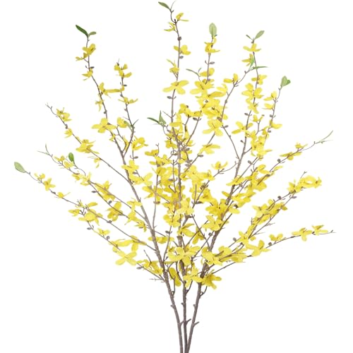 CEWUDA 3 Pcs Artificial Forsythia Flower Branches Artificial Flowers Yellow Silk Long Stem 39.4 Inch Fake Jasmine Spring Flowers Artificial Orchids for Wedding Floral Arrangement Party Table Decor