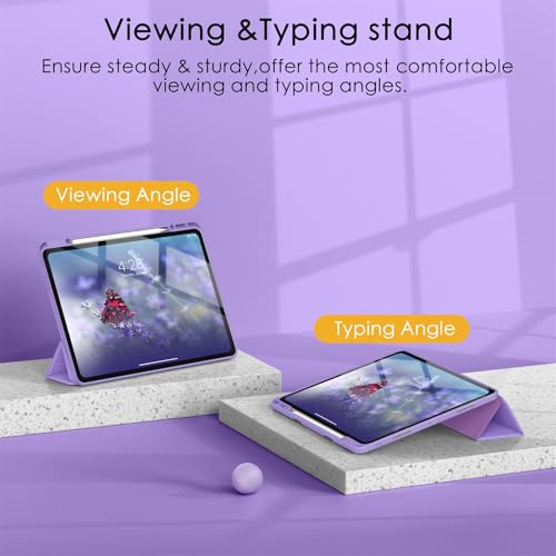 Soke Case for iPad Pro 12.9 Inch (6th/5th/4th/3rd Generation, 2022/2021/2020/2018) - Pencil Holder + Auto Sleep/Wake + Camera Protection, Transparent Shockproof Back Cover, Clove Purple by Soke - Image 6