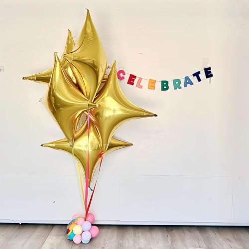 Image of Gold Star Balloons,12Pcs Four Angle Star Foil Balloons,26Inch and 10Inch Gold Quadrangle Helium Balloon for Birthday Graduation Anniversary Baby Shower Wedding Party Decorations | 26Inch and 10Inch Gold Quadrangle Star Helium Balloon for Birthday New Year Eve Graduations Wedding Party Decorations