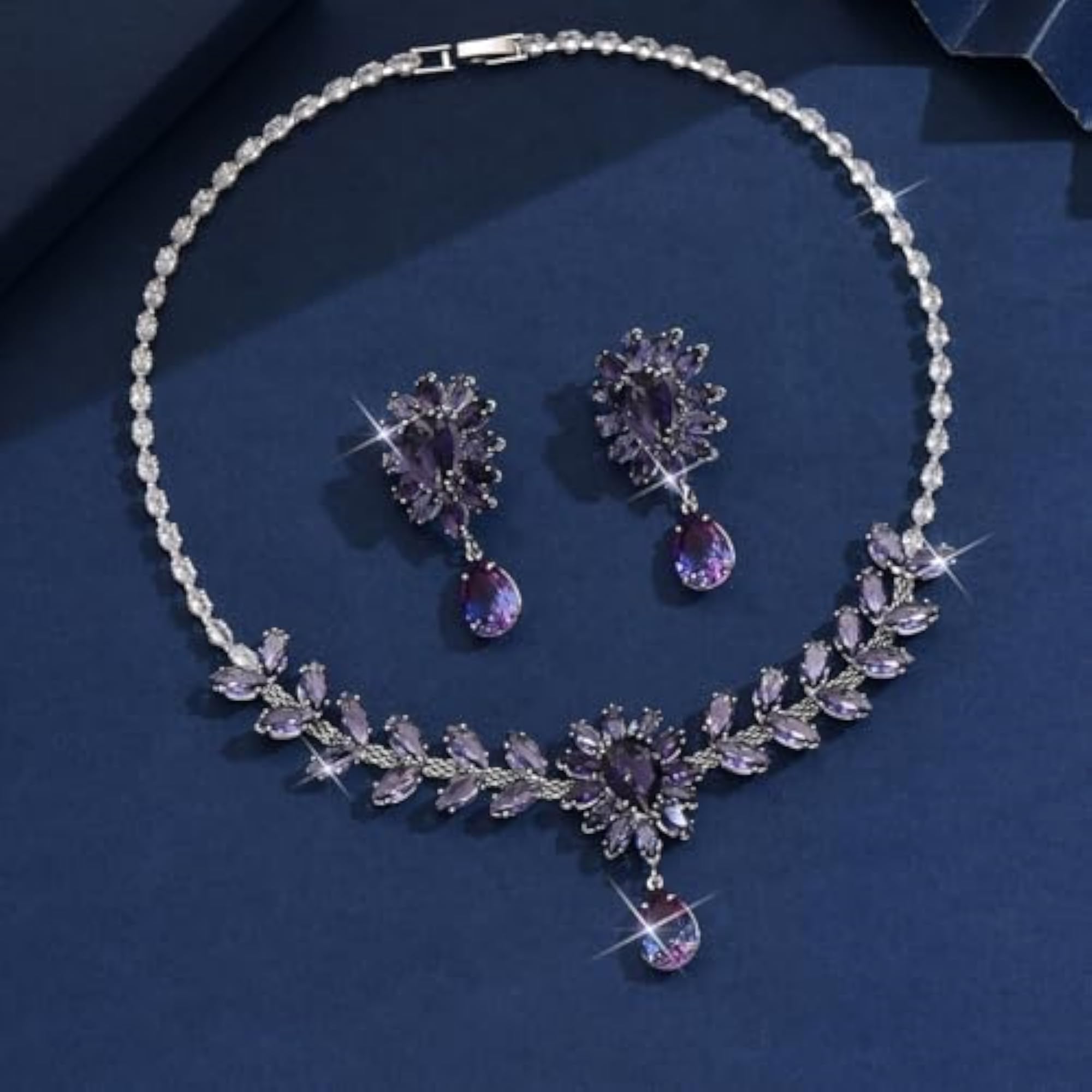 Luxury Floral Design American Diamond Necklace Set