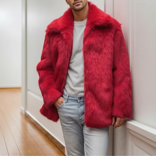 Image of Colf Men's Winter Parka Coat Lapel Faux Fur Jacket | Mens Faux Fur Coat, Long Sleeve, Fluffy Overcoat, Winter Jacket