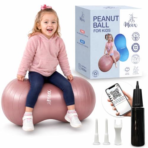 Meex Sensory Peanut Ball for Kids Therapy and Exercise - Enhance Balance, Motor Skills and Physical Therapy Calming Development with Our Yoga Ball - Flexible Seating for Autistic Children (Pink)