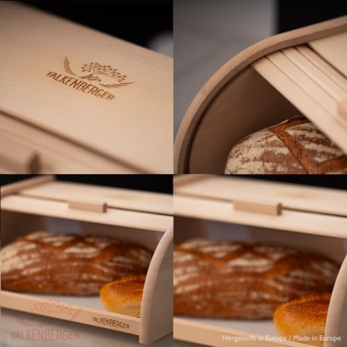 Foto von FALKENBERGER Brotkasten XL aus Buchenholz Natur 39x28x18cm mit Rolldeckel