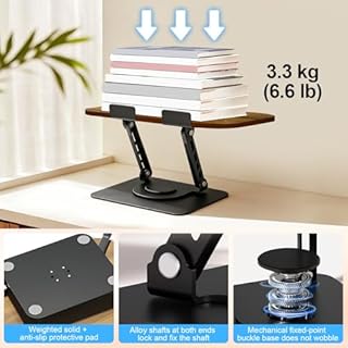Diesisa Leggio per Libri in Legno: Supporto Libri per Lettura con Base Girevole a 360° - Ripiano per ricette regolabile con clip per libri - per cucina, scuola, ufficio, tutti i libri, tablet