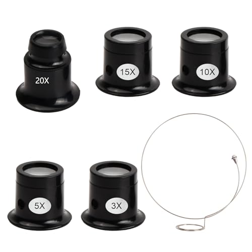 Kioiner - Kioiner 5 Pcs Magnifier Loupes with Headband Magnifier Wire, 3X 5X 10X 15X 20X Watch Repair Magnifiers Watchmaker's Magnifier Magnifying Glass for Watch Repair Jewellery Gemstones Coins Engraving