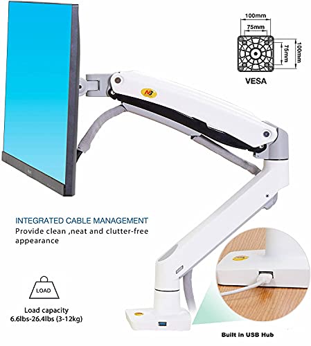 Image of North Bayou Monitor Desk Mount Stand Fully Adjustable Computer Monitor Arm for 22'' -35'' Monitor with Gas Spring (White-Single arm)