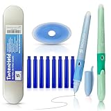 SKOOLED Tintenheld radierbarer Füller 2er Set Hellblau und Mintgrün - kein Tintenkiller nötig, geschützte Feder, ergonomischer gummierter Griff, blaue schnelltrocknende Tinte, 8 Patronen, Metalletui