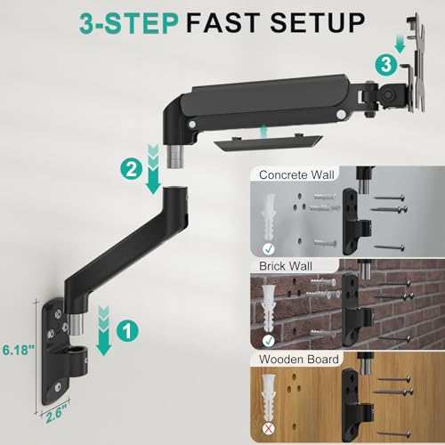 Image of WALI Monitor Arm Wall Mount for 17 to 32 Inch, GSWM001, Black | Monitor Wall Mount Holds up to 10 kg, Fully Adjustable with Swivel Tilt Rotation, Ergonomic, Space Saving, VESA 75 /100mm