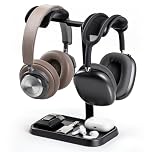 QinCoon Dual Headphone Stand, Double Balanced Headset Stand with Storage Tray, Heavy Base Gaming Headset Holder for Desk (Black)