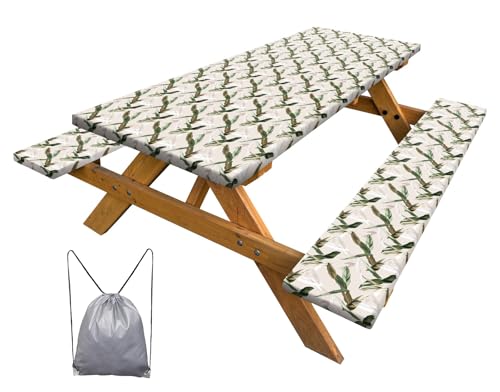 Healbrighting 3 Pcs Picnic Table Cover Bench Covers, Foliage Heliconia