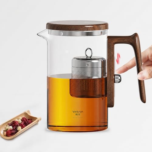 Veitron 650ml(21.98oz) Enchanti Glass Teapot with Magnetic Stainless Steel Infuser, Tea and Water Separation Magic TeaPot for Loose Leaf and Blooming Tea