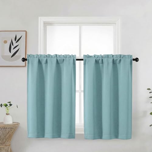 WelvetBLK Aqua Blackout Curtains 36 Inch Long Tier 2 Panels for Windows