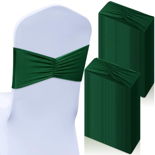 Moukeren 50 Pcs Spandex Chair Sashes Bows Stretch Chair Bands, Green