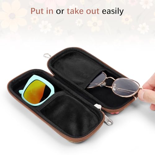 Image of Double Eyeglasses Case Hard Shell Dual Sunglasses Organizer with Zipper Closure Travel Eyewear Storage for Vehicle