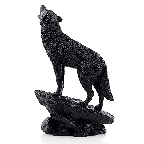 Wildlife Howling Wolf - Estatua y estatuilla de Lobo Negro para decoración del hogar