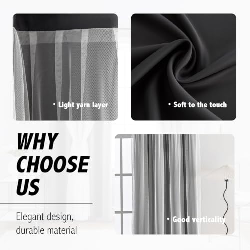 Image of Anytime Double Layer Blackout Curtains 2 Panels,35Wx80L,Black | Sheer And Fabric Window Drapes Grommet Top Solid Color Bedroom Living Room Home Decor