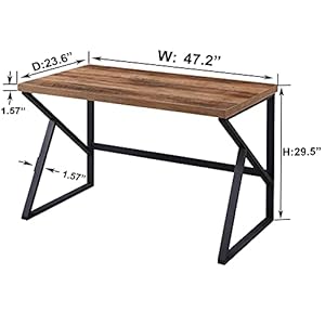 Hsh home office computer desk industrial modern simple metal wooden pc laptop executive desk farmhouse student computer table for work study writing gaming in bedroom living room rustic oak 47 inch  urban country home decor