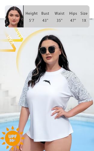 Halcurt Women's Plus Size Rashguard Swim Top