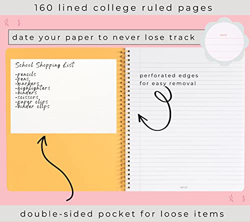 Ban.do Yellow Floral Rough Draft Large Spiral Notebook, 11" X 9" With Pockets And 160 College Ruled Pages, Superbloom #TOP2