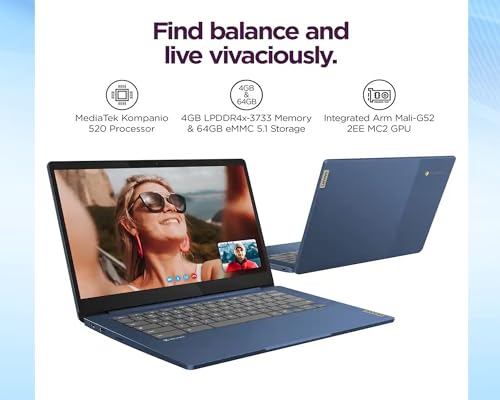 Image of Lenovo IdeaPad Slim 3 Chromebook 14 inch FHD Touchscreen Laptop, MediaTek (8-Core) CPU, 4GB RAM|64GB eMMC+64GB USB Flash Drive| Chrome OS| Wi-Fi 6| SD Card Reader| Blue| for Business & Students|RK Bundle