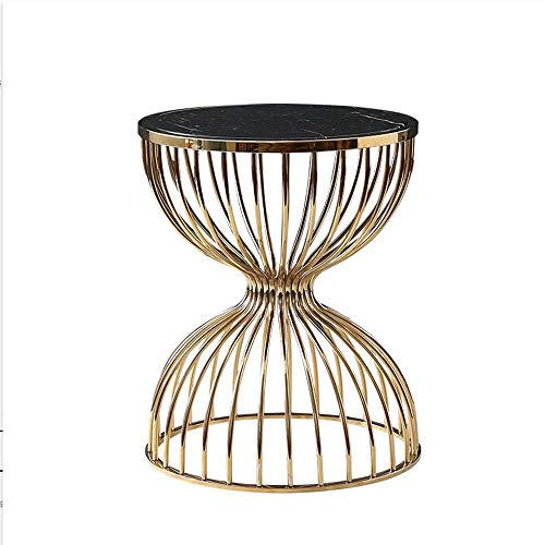 Telephone Table, Marble Round Metal Side Table,Living Room Sofa Side Table,Telephone Table,Hourglass Shape,for Living Room,Champagne Gold (Color:Champagne Gold,Size:19.68