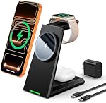 3 en 1 Station de recharge magnétique pour iPhone - 15W Chargeur sans fil rapide avec 30W Adaptateur, chargeur de téléphone sans fil iPhone 17 16 15 14 13 12, pour Apple Watch & AirPods Pro, bureau & Table de chevet