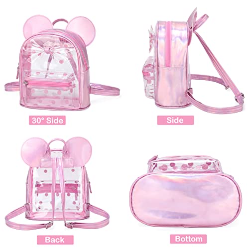 Sunwel Fashion Little Girls Mini Clear Backpack Cute Ears With Glitter Polka Dots Bow Transparent Daypack See-Thru Backpack (Pink) #TOP1