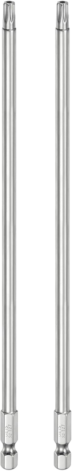 HARFINGTON 2pcs T27 Security Torx Bit 1/4" Hex Shank 8" Long S2 Steel Magnetic Tamper Resistant Star Bits Screwdriver Torx Head with Hole for Driver Drill Bits Remove Fastening Screws