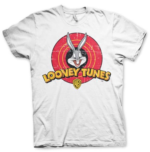 Image of LOONEY TUNES Officially Licensed Distressed Logo Men’s T-Shirt (White), Large