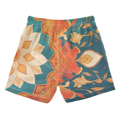 Boys Quick Dry Swim Trunks with Pockets Flower Oriental Classic Mandala Beach Shorts for Kids, Toddler Swimsuit Boy2