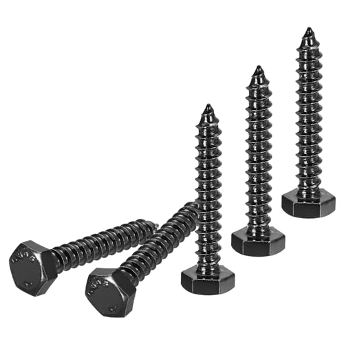 DTGN 1/4 x 1-1/2 Hex Lag Bolts - 20 Pack - for Woodworking, Furniture - 304 Stainless Steel Full Thread Hexagon Head Lag Screws for Wood - Black