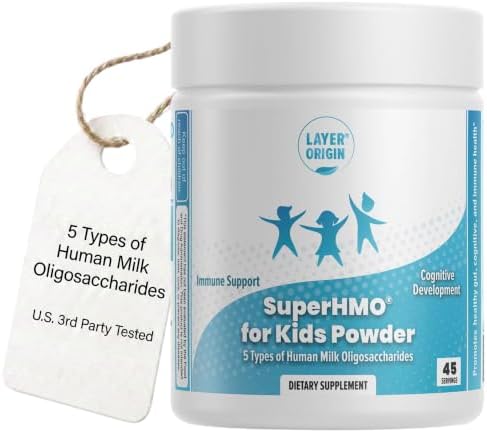 Layer Origin SuperHMO Prebiotic Mix for Kids - 5 HMOs for Gut, Digestion, and Cognitive Health, Powder, 45 Servings