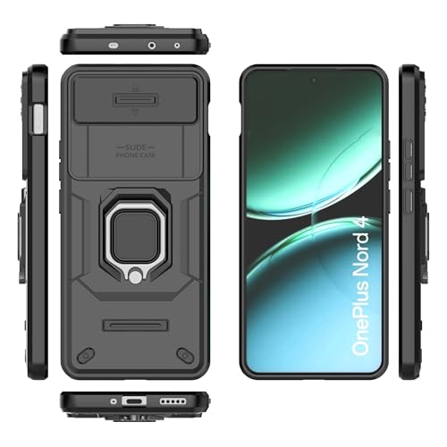 Image of TPU+PC Camshield Pro Case With Slide Camera Protection And Ring Stand Bumper Back Case Cover For OnePlus Nord 4 5G (Black)