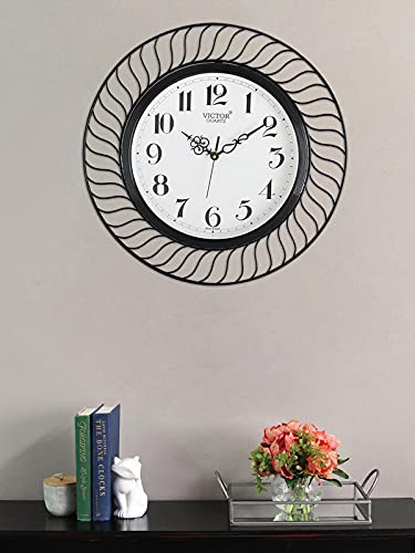 Image of CHRONIKLE Modern Analog Round Adorable Metal Case Wall Clock for Living Room Home Decorations Office Gifts (Size: 45 x 5 x 45 CM | Color: Black & Silver | Weight: 1500 Gram)