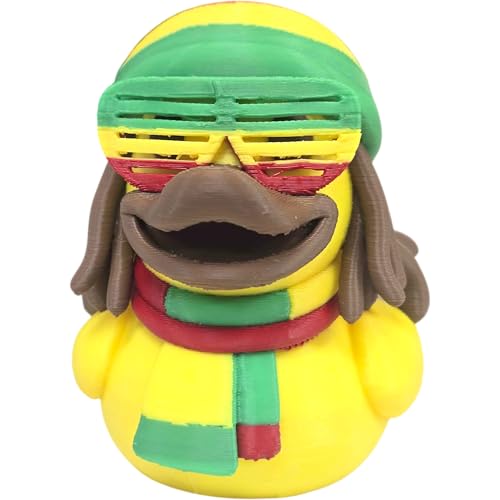 Rasta Duck Collectible Figurine - Vibrant Colors with Dreadlocks and Sunglasses for Unique Desk Decor and Gift Display - 3D Printed in Canada