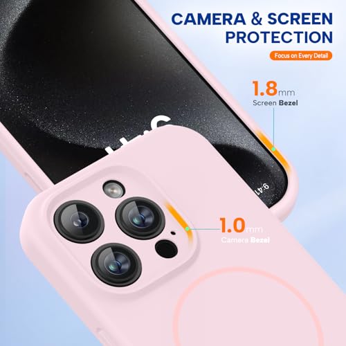 Image of Miracase Magnetic for iPhone 15 Pro Case, [Soft Anti-Scratch Microfiber Lining], Compatible with MagSafe, Liquid Silicone Shockproof Drop Protection Phone Case for 15 Pro, Sand Pink
