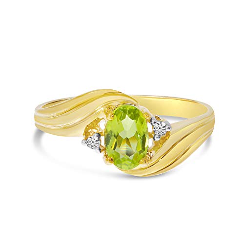 10K Yellow Gold Oval Peridot And Diamond Ring (Size 8) #TOP5