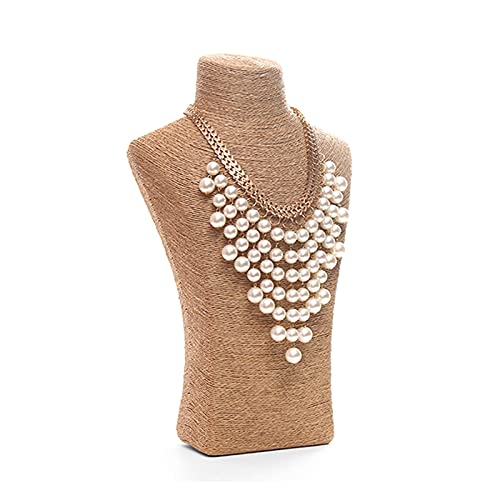 Présentoir à colliers mannequin buste de bijoux en corde kaki 29cm