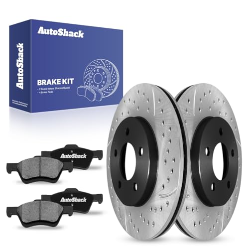 AutoShack Front Drilled & Slotted Brake Rotors Ceramic Brake Pads